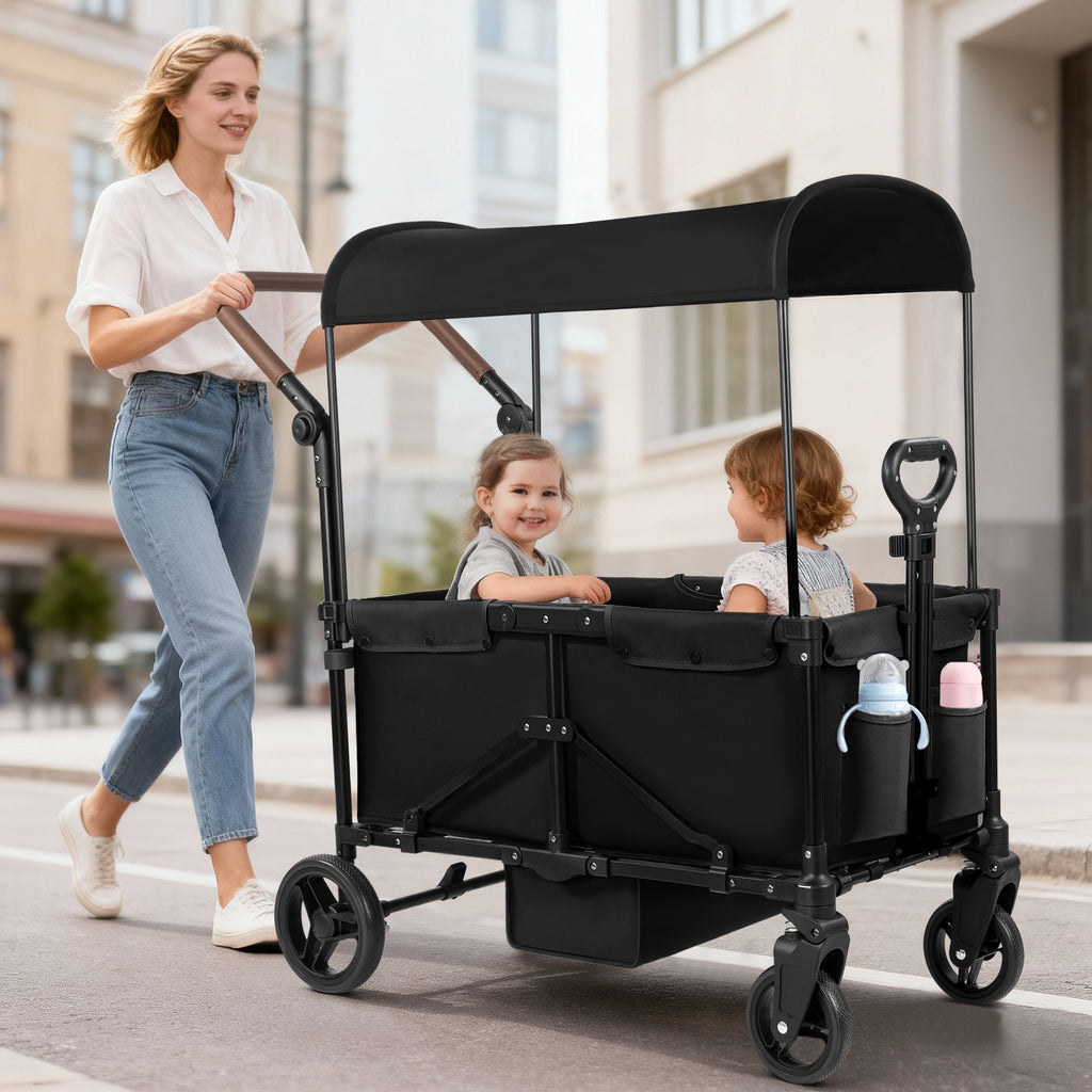 Tripland Wagon Stroller for 2 Kids, 2-Seater Stroller Wagon with 5-Point Harness and Canopy,Gray/Black