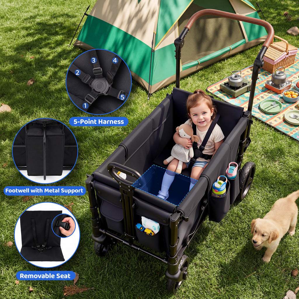 Tripland Wagon Stroller for 2 Kids,Stroller Wagon Baby Stroller with Canopy, Black