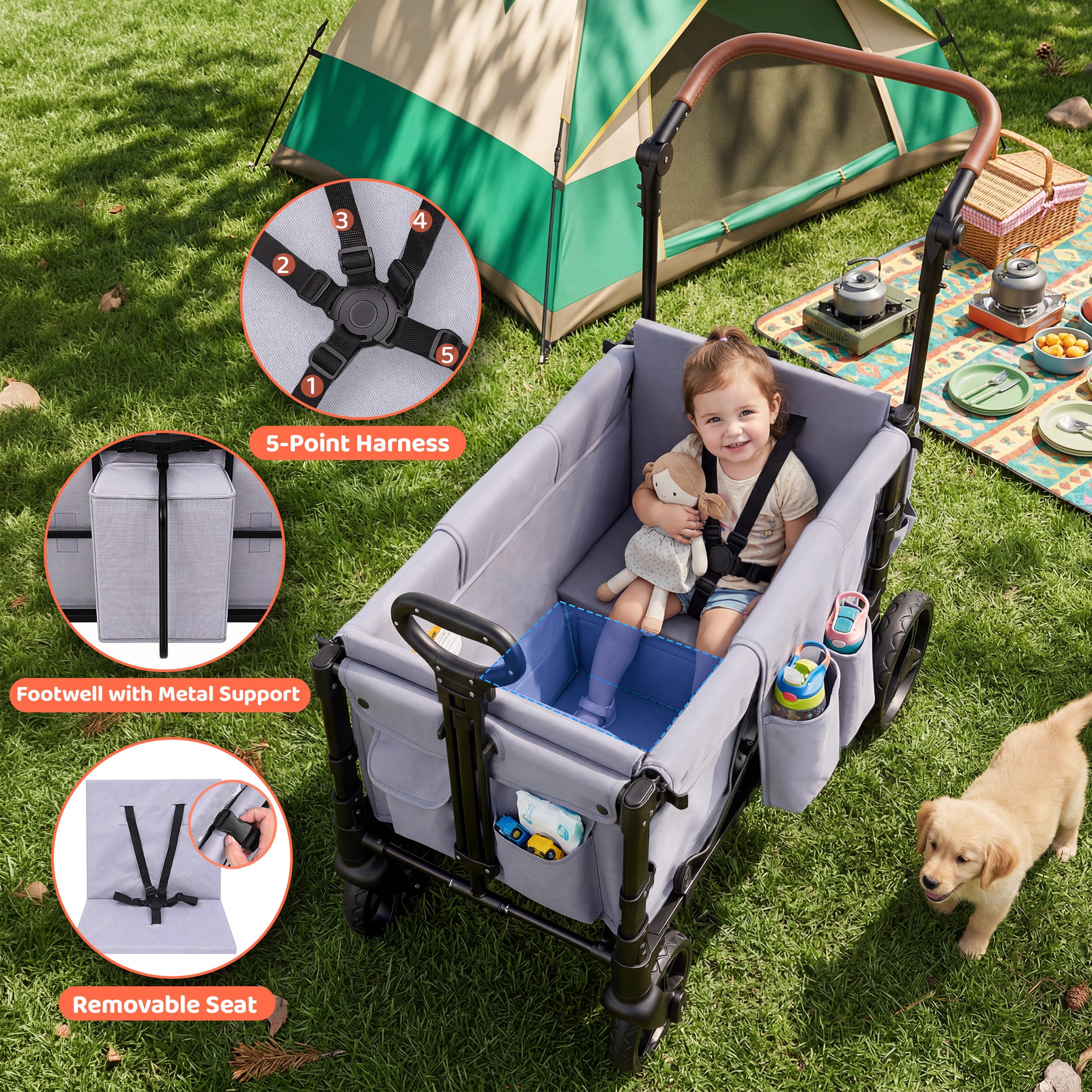 Tripland Wagon Stroller for 2 Kids,Stroller Wagon Baby Stroller with Canopy, Gray