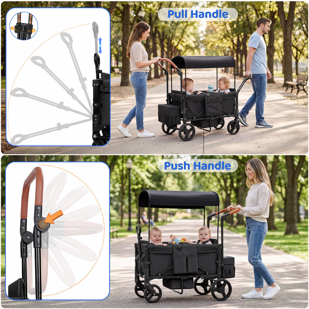 Tripland Wagon Stroller for 2 Kids,Stroller Wagon Baby Stroller with Canopy, Black