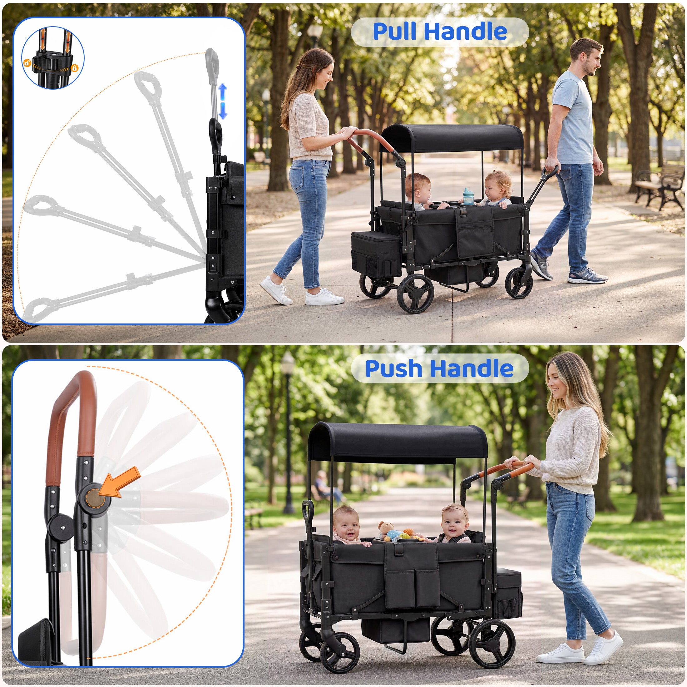 Tripland Wagon Stroller for 2 Kids,Stroller Wagon Baby Stroller with Canopy, Black