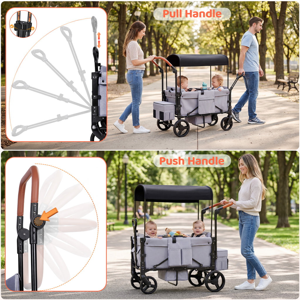 Tripland Wagon Stroller for 2 Kids,Stroller Wagon Baby Stroller with Canopy, Gray