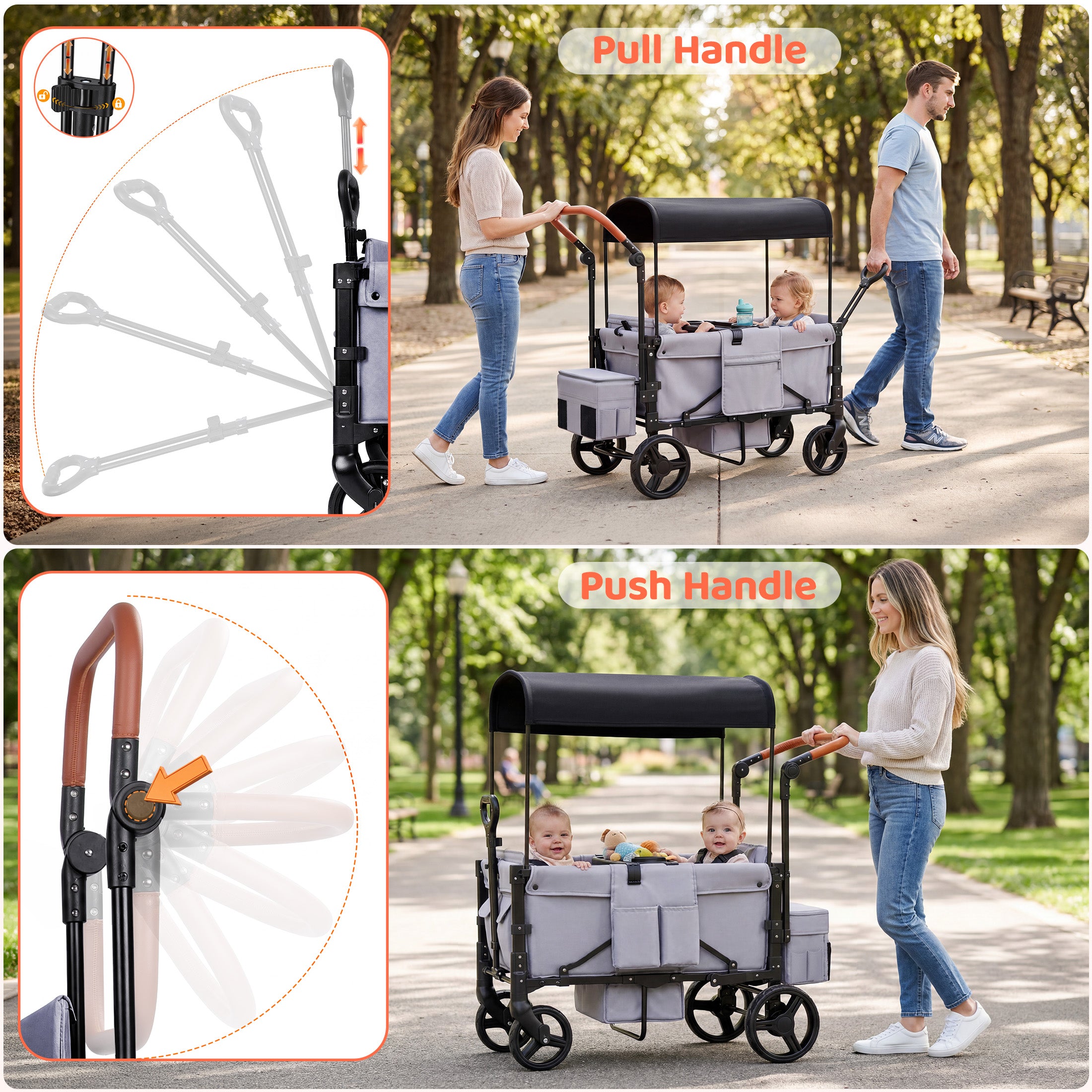 Tripland Wagon Stroller for 2 Kids,Stroller Wagon Baby Stroller with Canopy, Gray