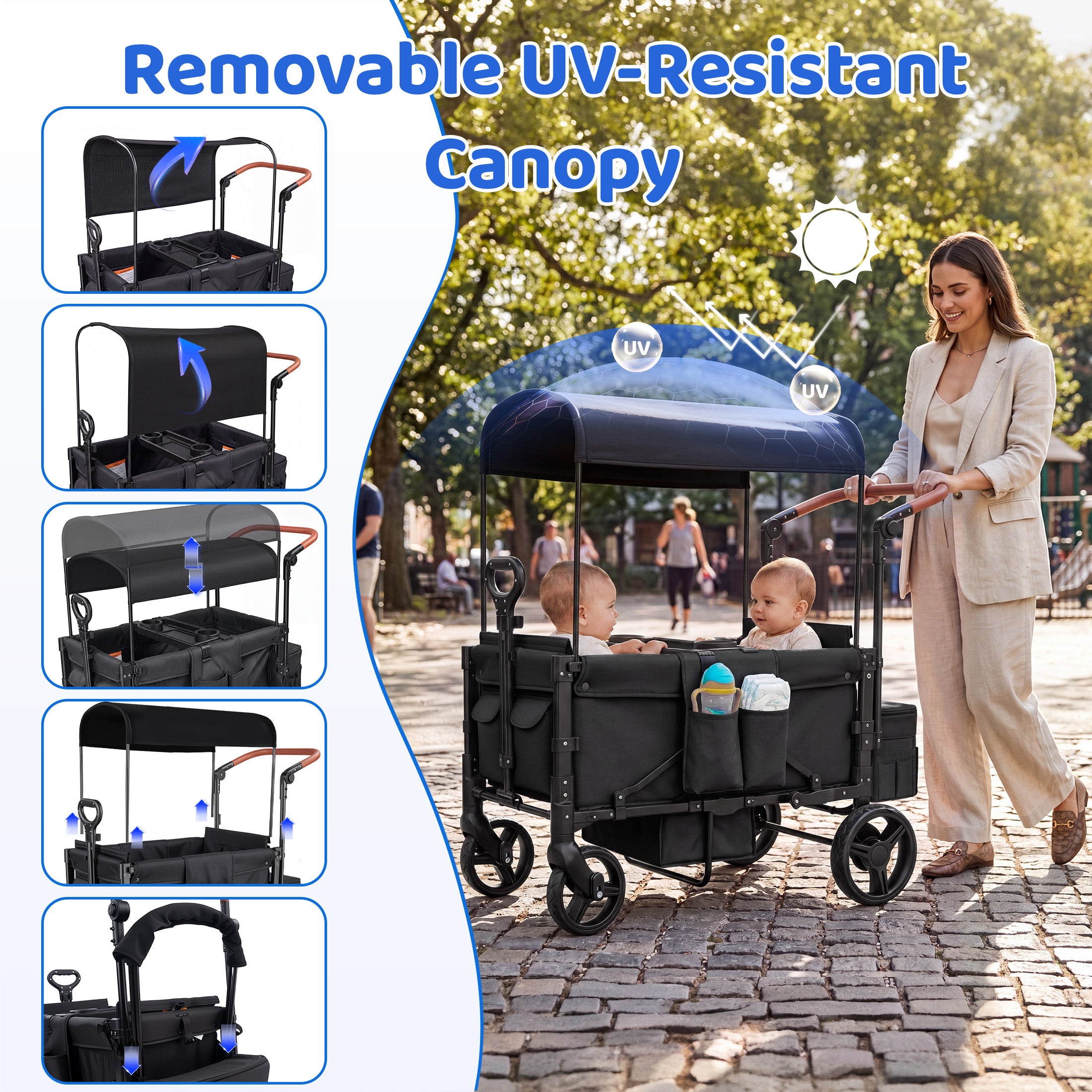 Tripland Wagon Stroller for 2 Kids,Stroller Wagon Baby Stroller with Canopy, Black