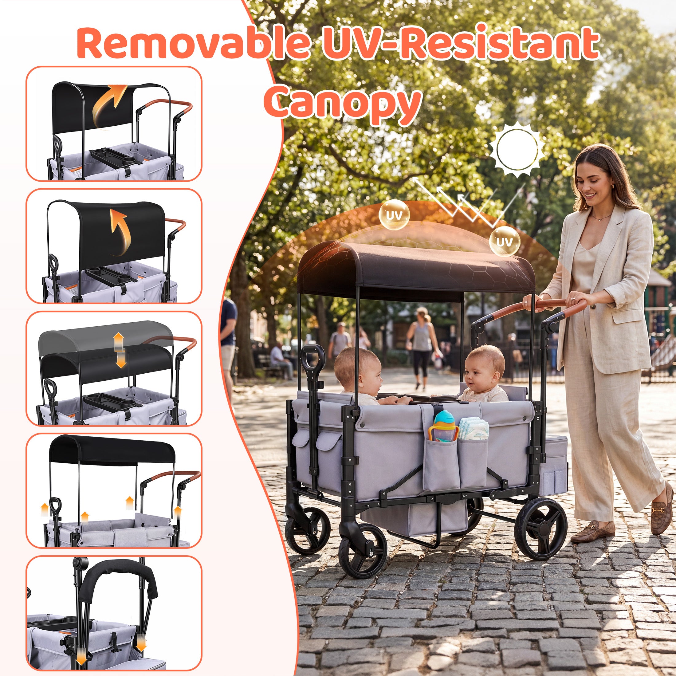 Tripland Wagon Stroller for 2 Kids,Stroller Wagon Baby Stroller with Canopy, Gray