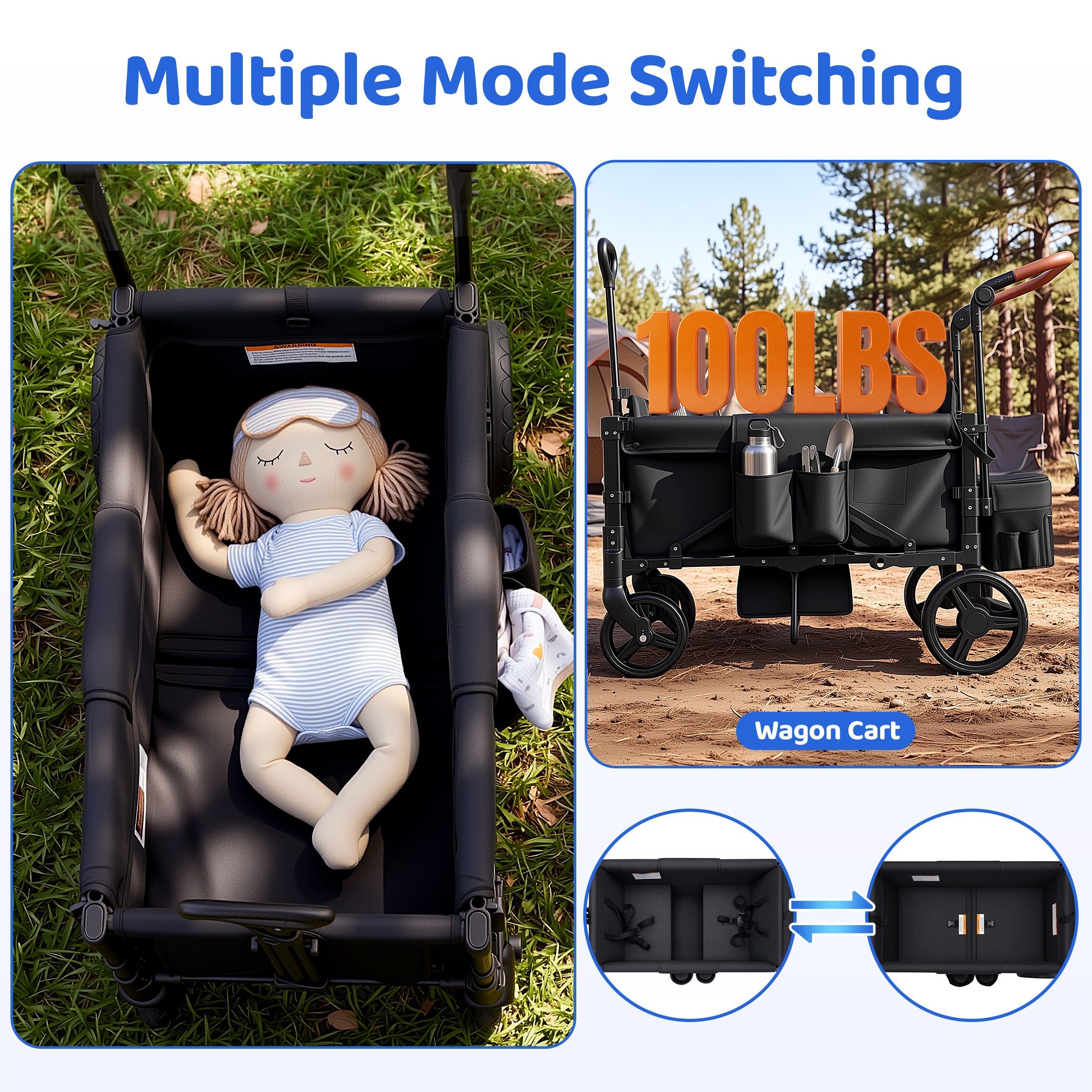 Tripland Wagon Stroller for 2 Kids,Stroller Wagon Baby Stroller with Canopy, Black