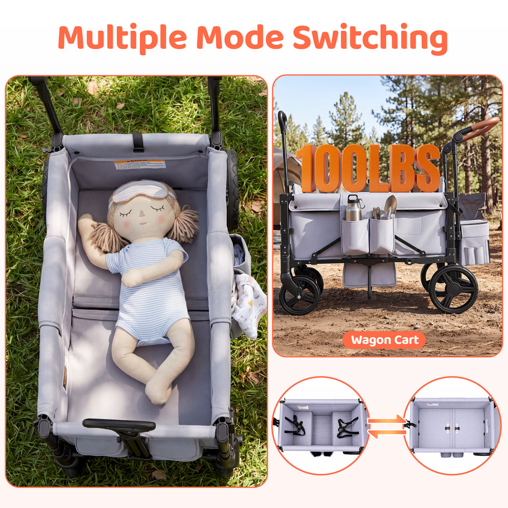 Tripland Wagon Stroller for 2 Kids,Stroller Wagon Baby Stroller with Canopy, Gray
