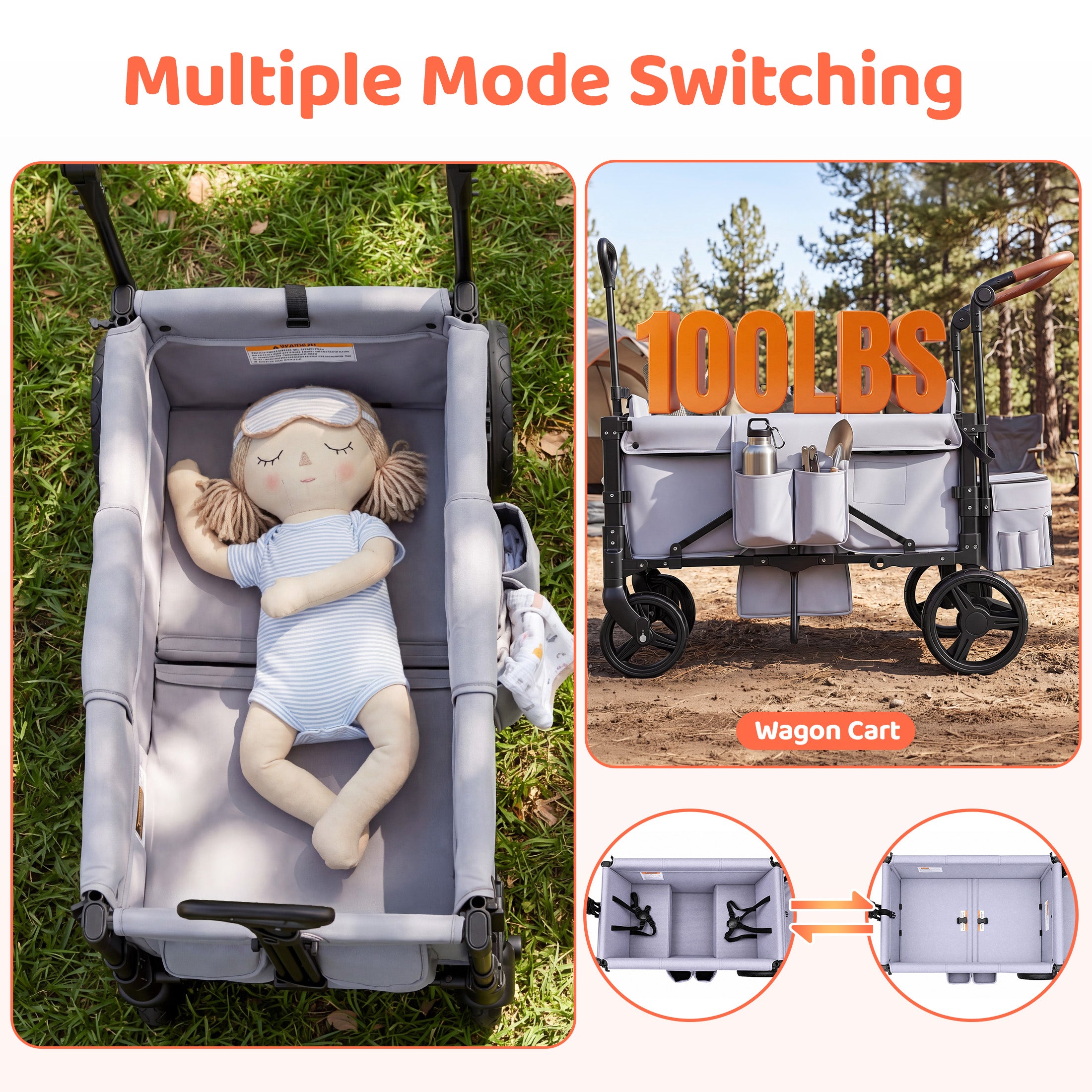 Tripland Wagon Stroller for 2 Kids,Stroller Wagon Baby Stroller with Canopy, Gray