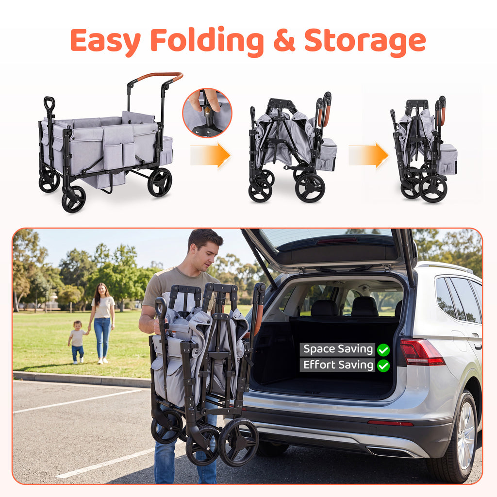 Tripland Wagon Stroller for 2 Kids,Stroller Wagon Baby Stroller with Canopy, Gray