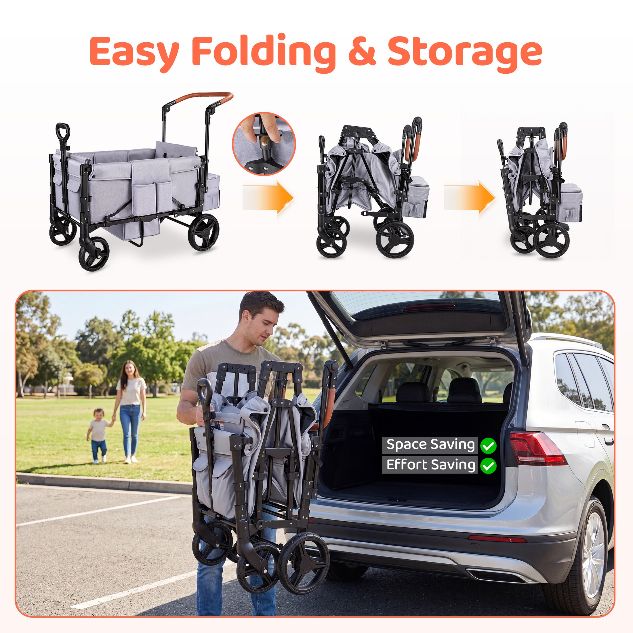 Tripland Wagon Stroller for 2 Kids,Stroller Wagon Baby Stroller with Canopy, Gray