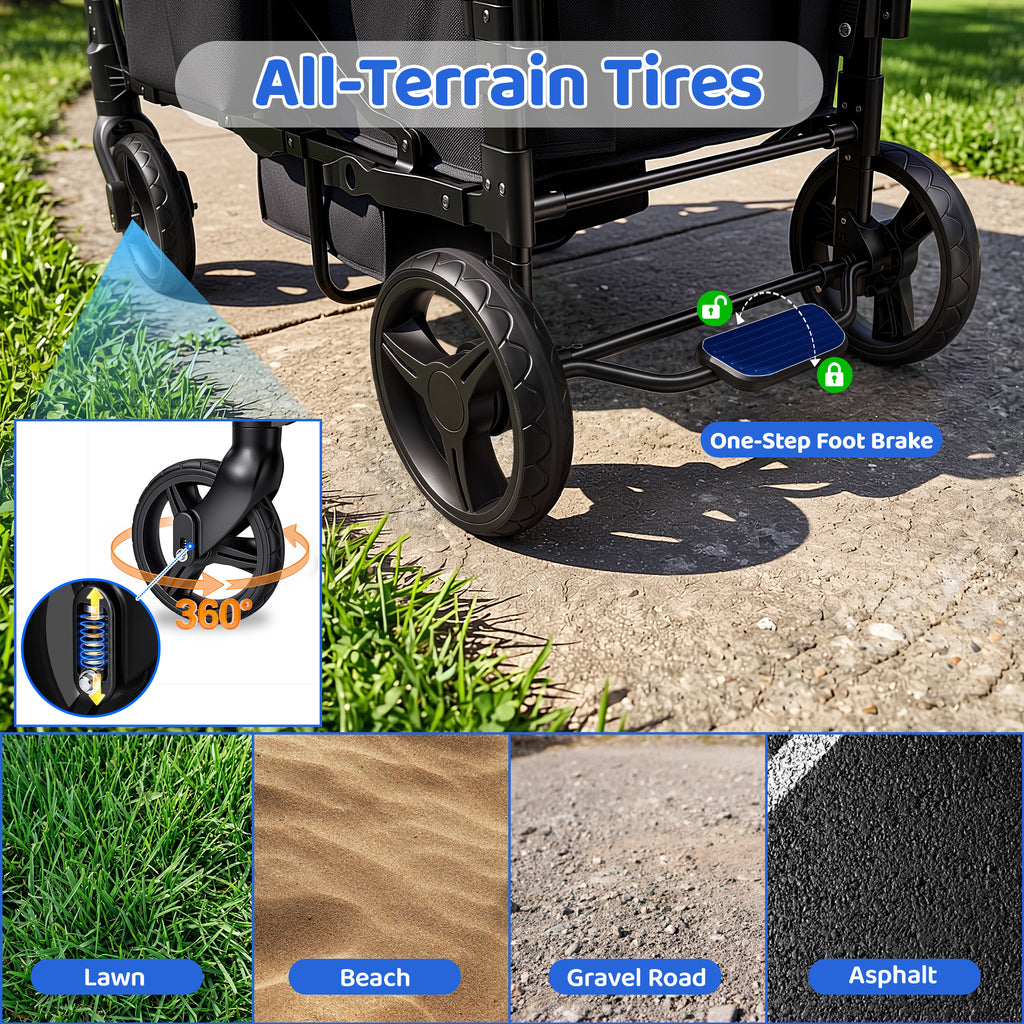 Tripland Wagon Stroller for 2 Kids,Stroller Wagon Baby Stroller with Canopy, Black